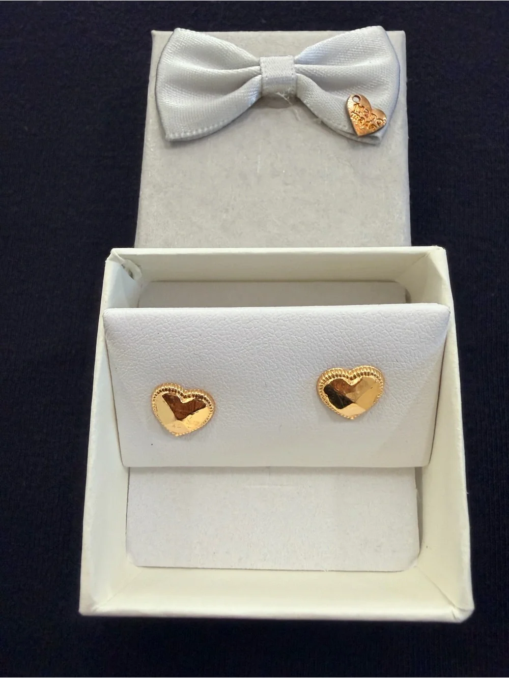 Real 18k Dubai Gold Heart Stud Earrings - Women Jewelry